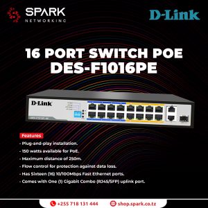 D-Link 16 Port Switch Poe DES-F1016P-E